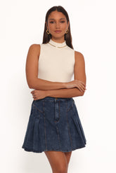 Alek Pleated Mini Skirt - Mid Wash Denim
